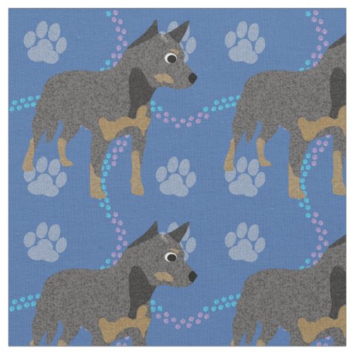 Cartoon Australian Cattle Dog Blue Fabric