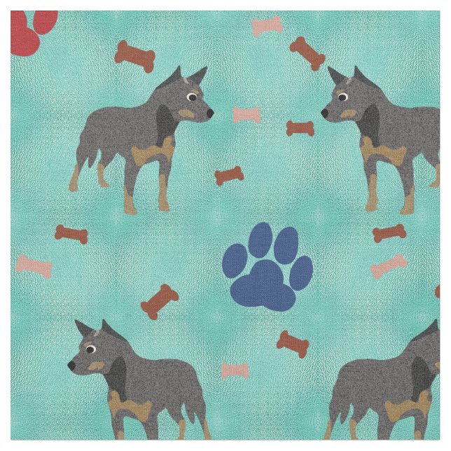 Cartoon Australian Cattle Dog Fabric (Close Up)