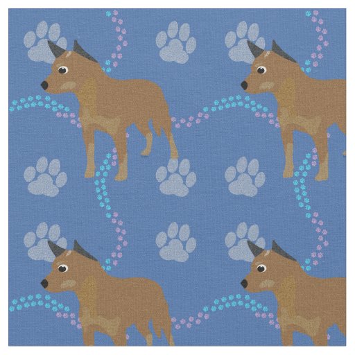 Cartoon Australian Cattle Dog (Red) Fabric