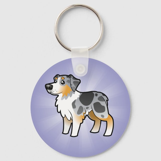 Cartoon Australian Shepherd Keychain (Front)