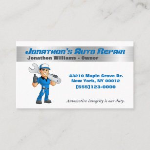 Cartoon Auto Mechanic Repair Guy Service Business Card