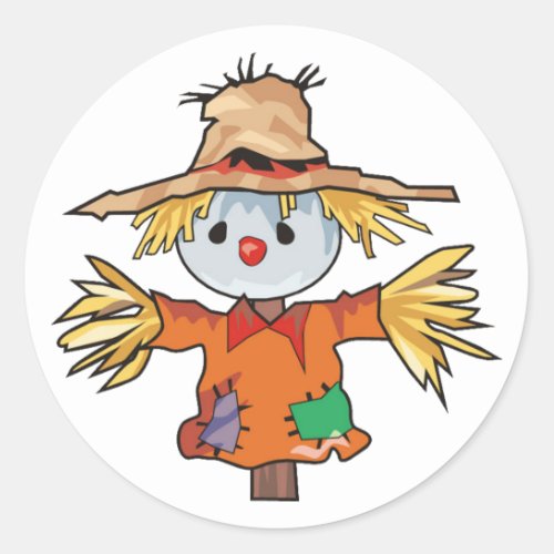 Cartoon Autumn Scarecrow Classic Round Sticker