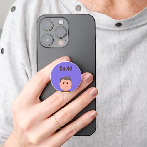 Cartoon avatar of idea guy custom name PopSocket