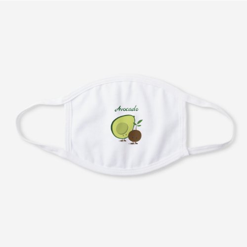 Cartoon Avocado and Pit Smiling Characters White Cotton Face Mask