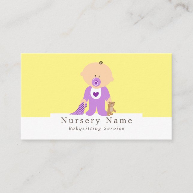 Cartoon Baby & Bear, Babysitter, Daycare, Nursery Business Card (Front)