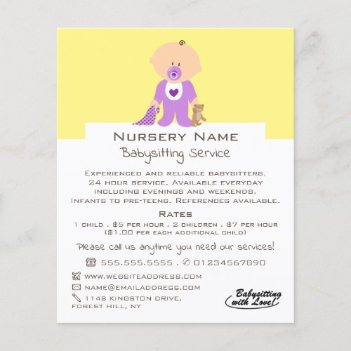 Cartoon Baby  Bear Babysitter Daycare Nursery Flyer