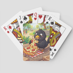 Cartoon Baby Blackbird Crow Raven Eating Pizza Poker Cards