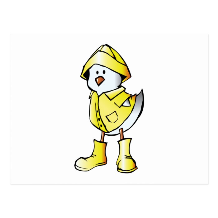 Cartoon Baby Chick Wearing a Raincoat Postcard