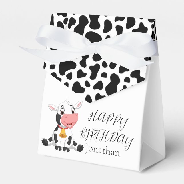 Cartoon Baby Cow Birthday Favor Box (Front Side)