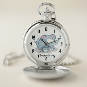 Cartoon baby elephant design Monogram pocket watch
