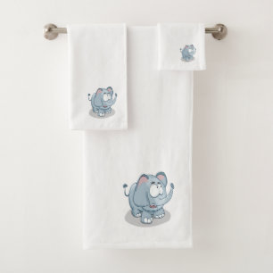Cartoon baby elephant looking into the sky bath towel set