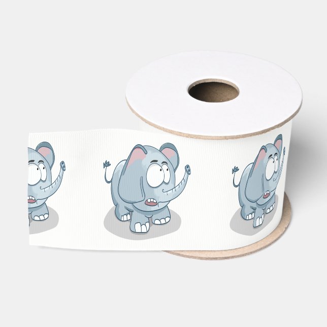 Cartoon baby elephant looking into the sky grosgrain ribbon (Spool)