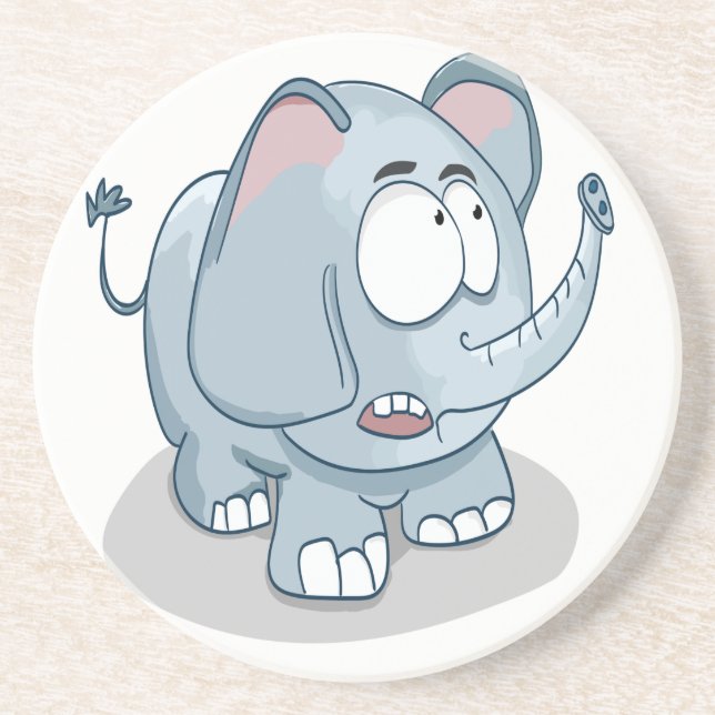 Cartoon baby elephant looking into the sky sandstone coaster (Front)