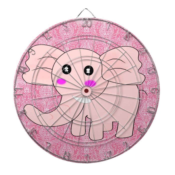 Cartoon Baby Elephant On Pink on Damask Dartboard