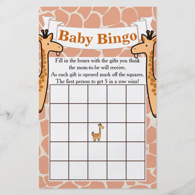 Cartoon Baby Giraffe Baby Shower Bingo Flyer | Zazzle
