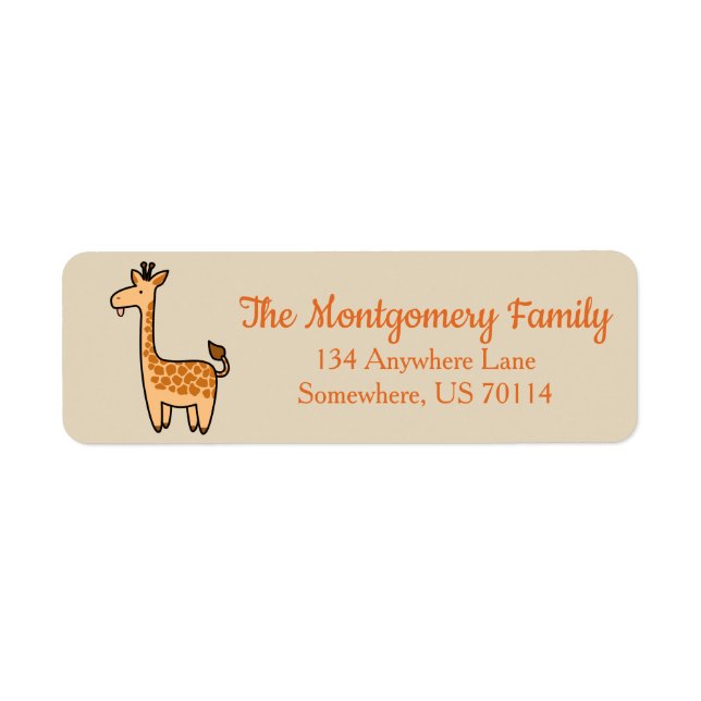 Cartoon Baby Giraffe Family Name Label (Front)