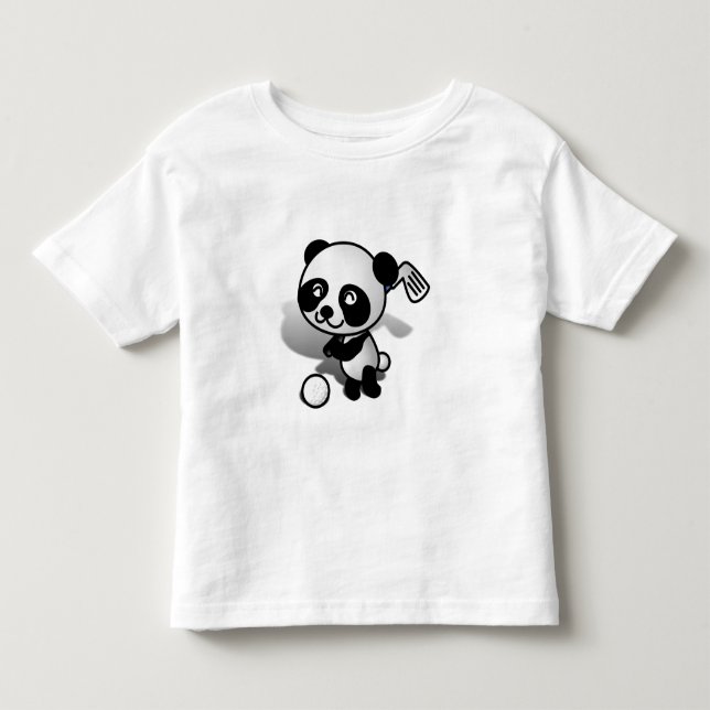 Cartoon Baby Panda Bear Golfing on the Green Toddler T-shirt (Front)