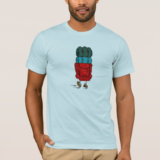 Cartoon Backpacker with Big Backpack T-Shirt (Front)