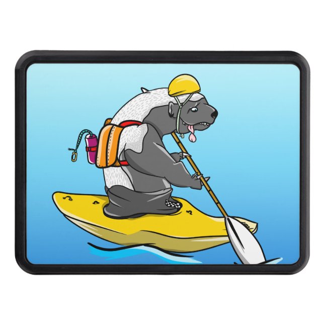 Cartoon badger in a kayak hitch cover (Front)