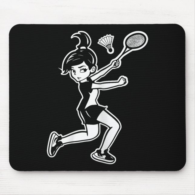 Cartoon Badminton Woman Shuttle Player  Mouse Pad (Front)