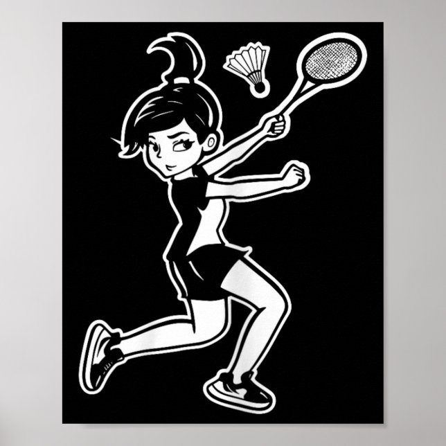 Cartoon Badminton Woman Shuttle Player  Poster (Front)