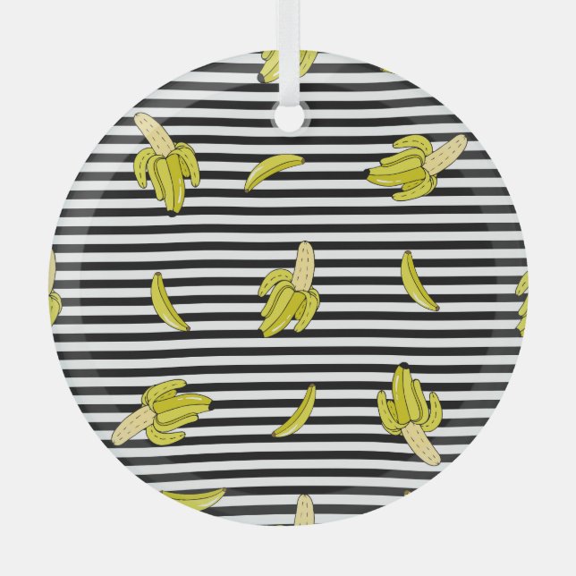 Cartoon banana patches: retro style. glass ornament (Front)
