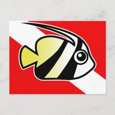 Cartoon Bannerfish Dive Flag Postcard