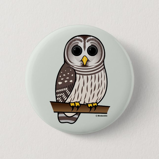 Cartoon Barred Owl Pinback Button (Front)