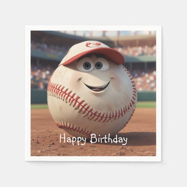 Cartoon Baseball Birthday Napkins (Front)