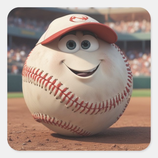 Cartoon Baseball Birthday Paper Bowls Square Sticker (Front)