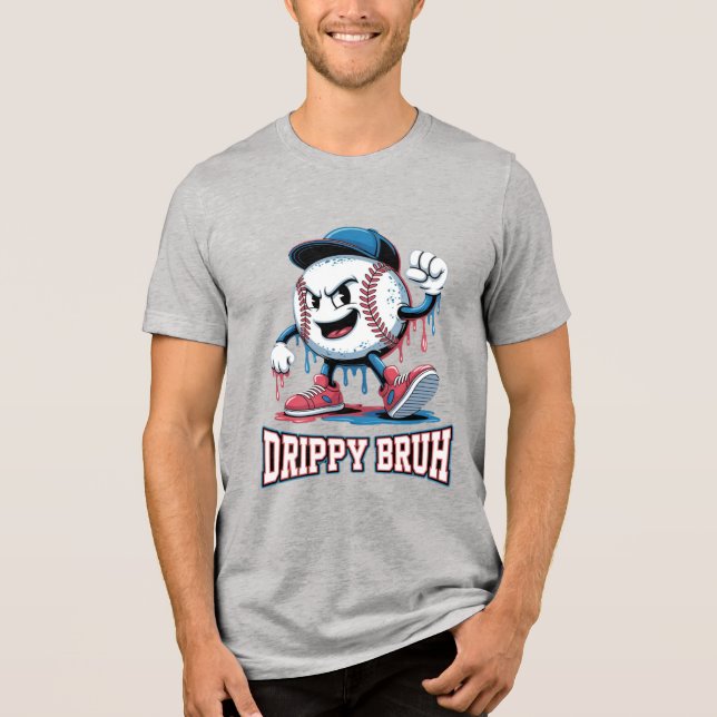 Cartoon baseball character with cap and sneakers Tri-Blend shirt (Front)