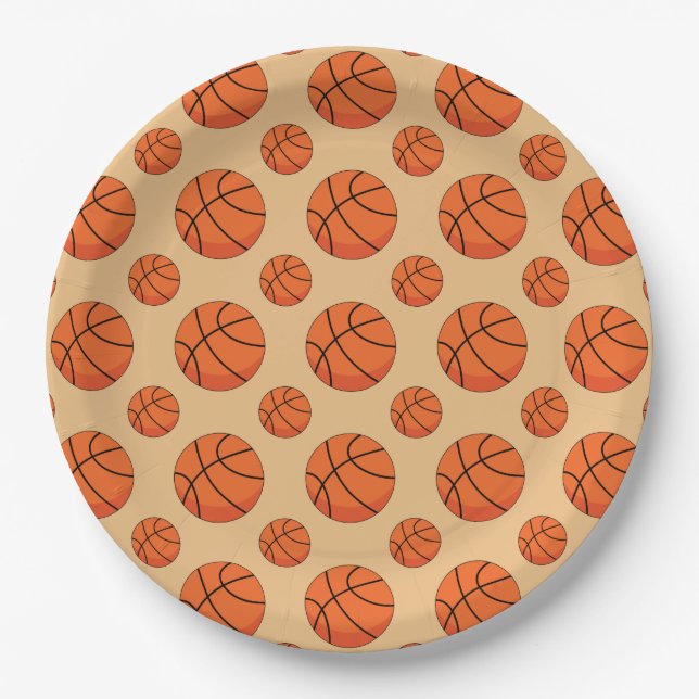 Cartoon Basketball Ball Paper Plates (Front)