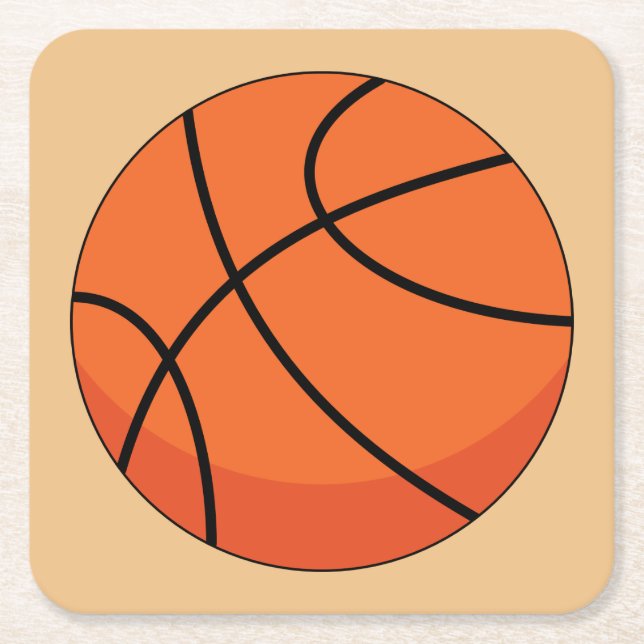 Cartoon Basketball Ball Square Paper Coaster (Front)