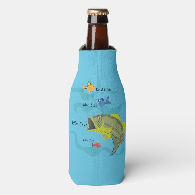 Cartoon Bass Fishing Bottle Cooler (Bottle Front)