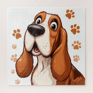 Cartoon Basset Dog Paw Print Puzzle For Kids