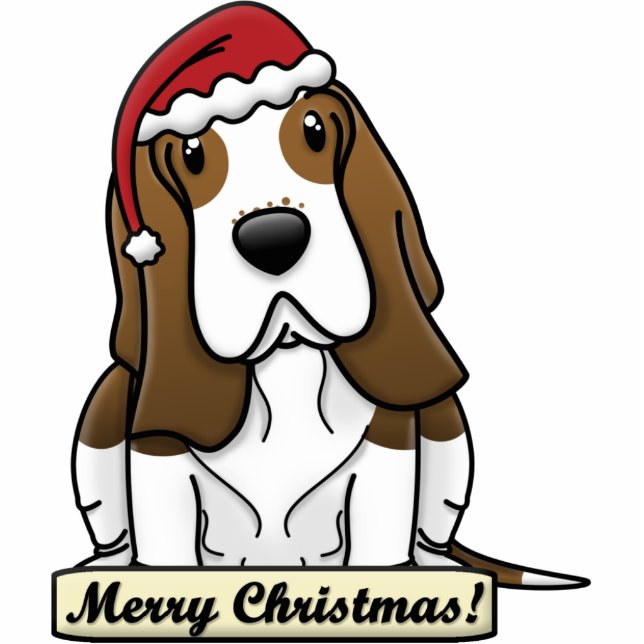 Cartoon Basset Hound Christmas Ornament (Front)