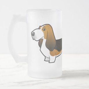 Cartoon Basset Hound Frosted Glass Beer Mug