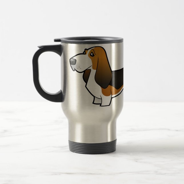 Cartoon Basset Hound Travel Mug (Left)