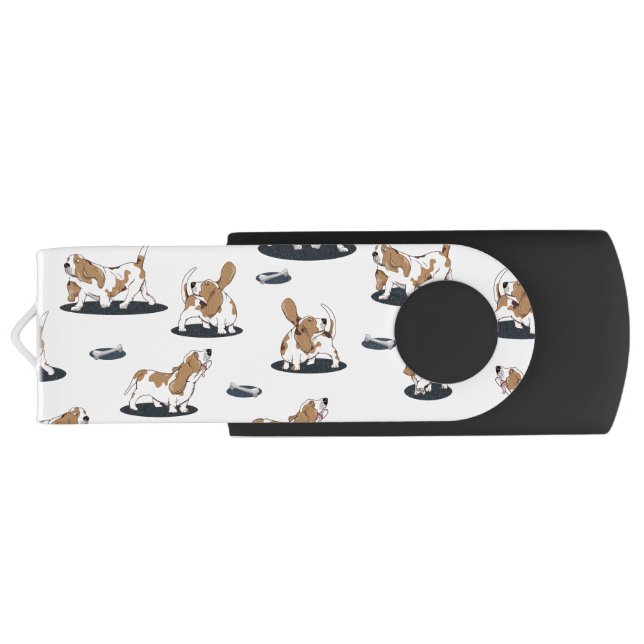 Cartoon Basset Hounds Dog Pattern Flash Drive (Back)