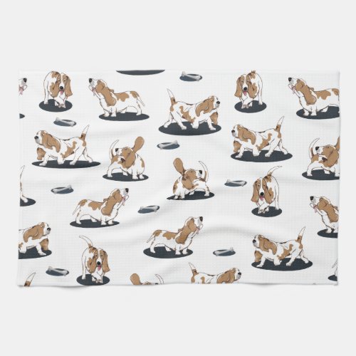 Cartoon Basset Hounds Dog Pattern Kitchen Towel