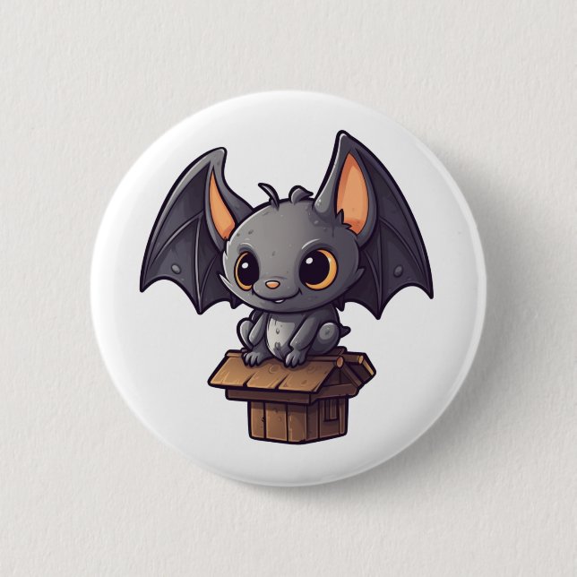 Cartoon bat illustration button (Front)