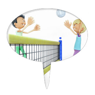 Cartoon Beach Volleyball Players Cake Topper