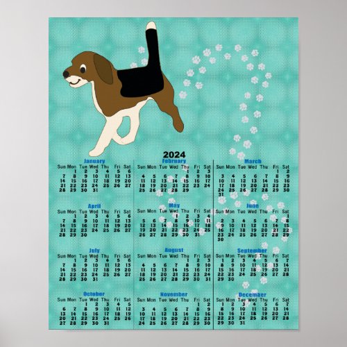 Cartoon Beagle 2024 Calendar Poster