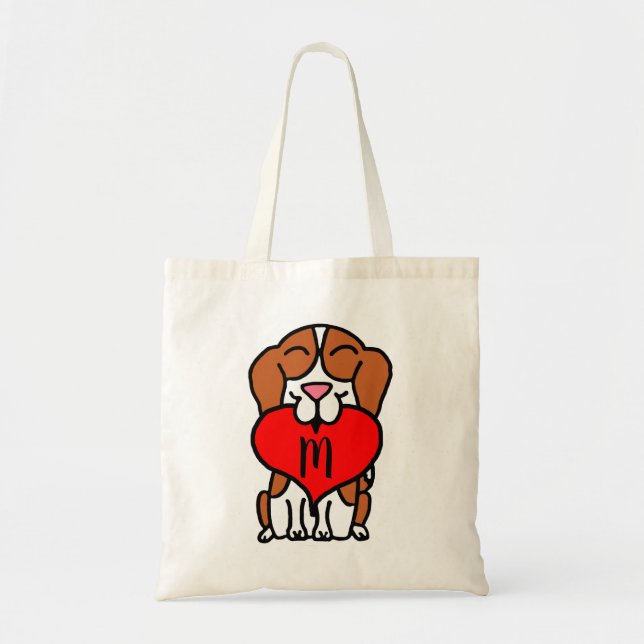 Cartoon Beagle Heart Monogram Tote Bag (Front)