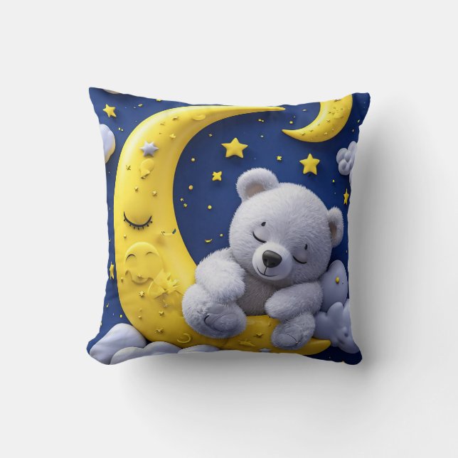 Cartoon bear and moon throw pillow (Front)