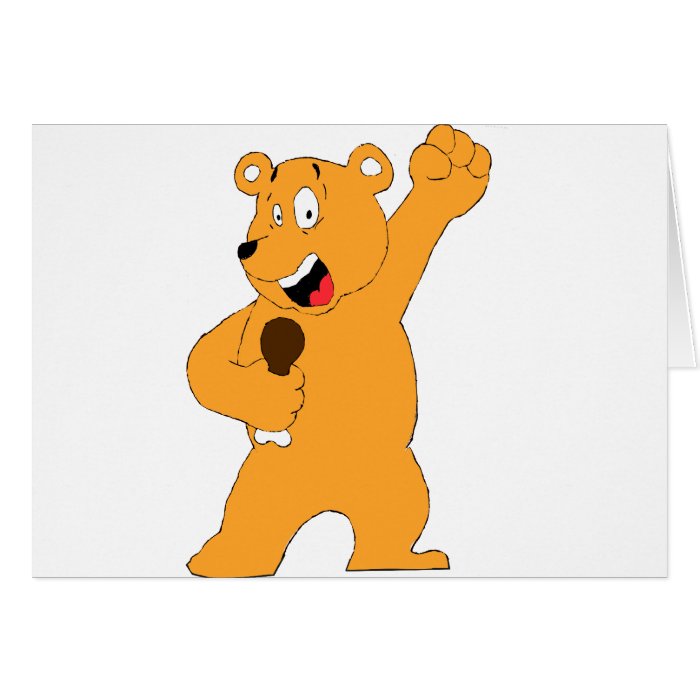 Cartoon Bear Holding Fried Chicken Drumstick Card