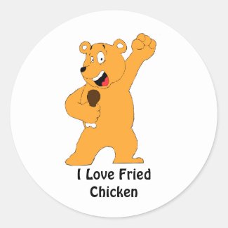 Cartoon Bear Holding Fried Chicken Drumstick Class Classic Round Sticker