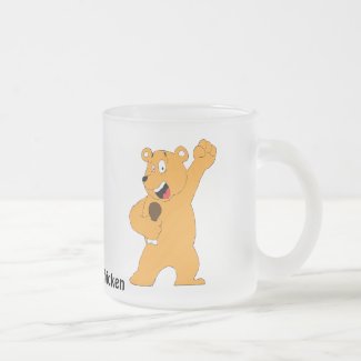 Cartoon Bear Holding Fried Chicken Drumstick Frost Frosted Glass Coffee Mug