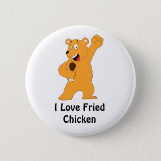 Cartoon Bear Holding Fried Chicken Drumstick Pinba Button
