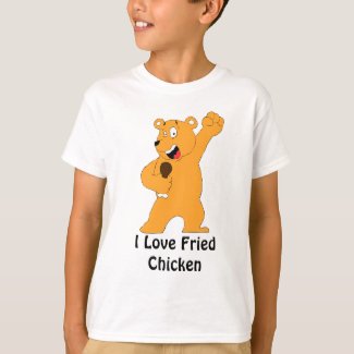 Cartoon Bear Holding Fried Chicken Drumstick T-Shi T-Shirt